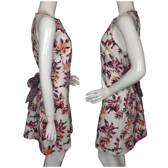 CREMIEUX Dress, 14, Floral, Accent Sash/belt, Sleeveless, White/Purple - Picture 9 of 13